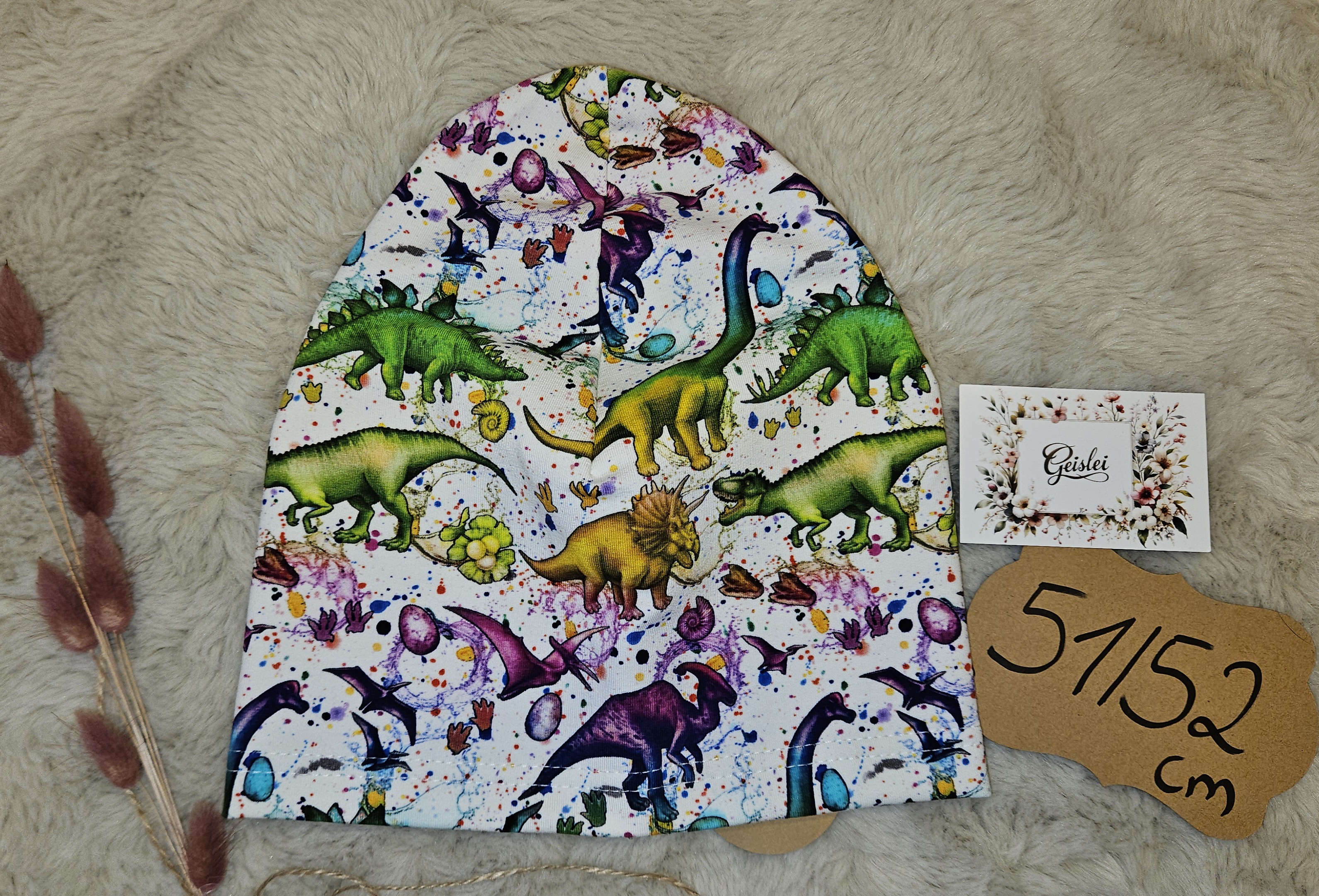 Beanie einlagig Dino bunt - Größe 51/52 cm