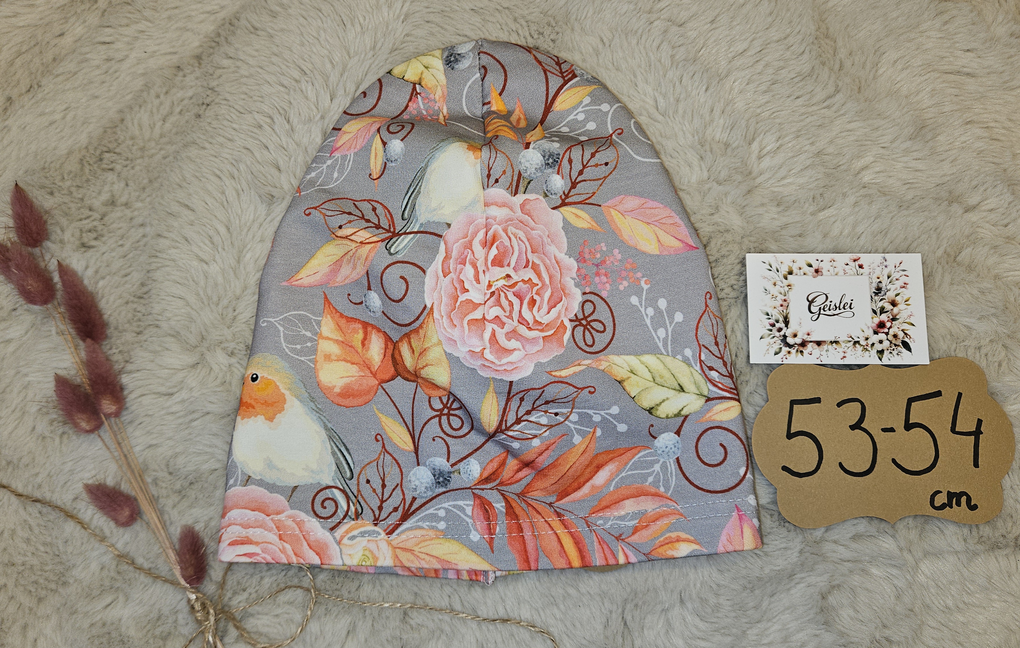 Beanie einlagig Floral - Größe 53/54cm