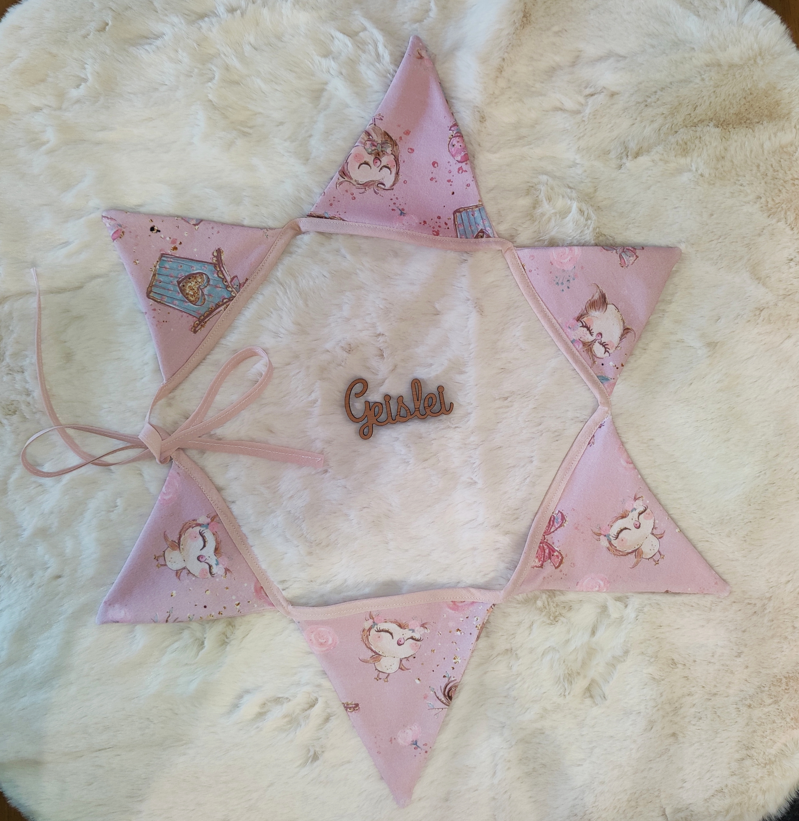 Wimpelkette Eulchen auf rosa