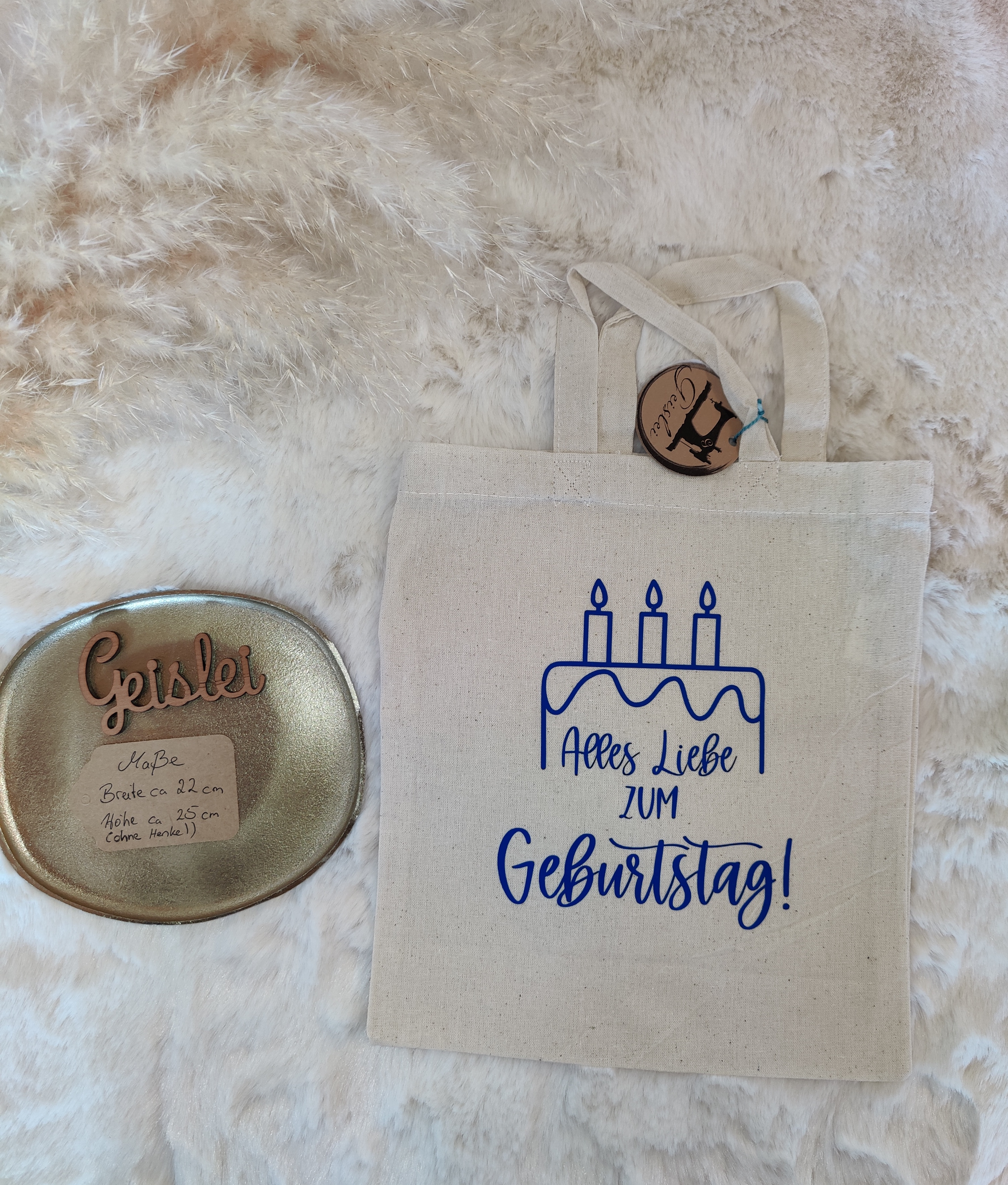 Mini Geschenkbeutel Geburtstagstorte blau