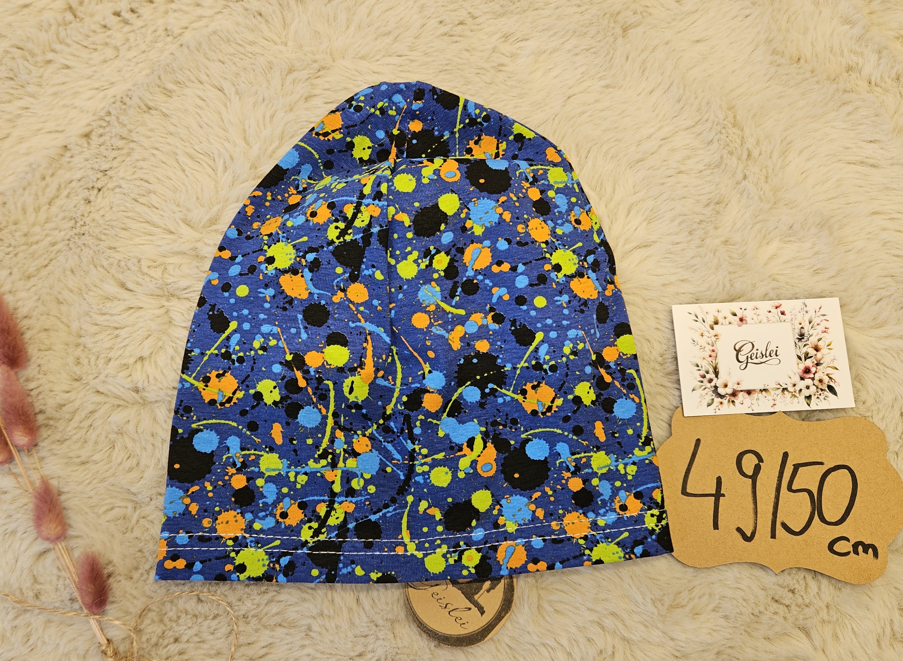 Beanie einlagig Crazy Blau - Größe 49/50 cm