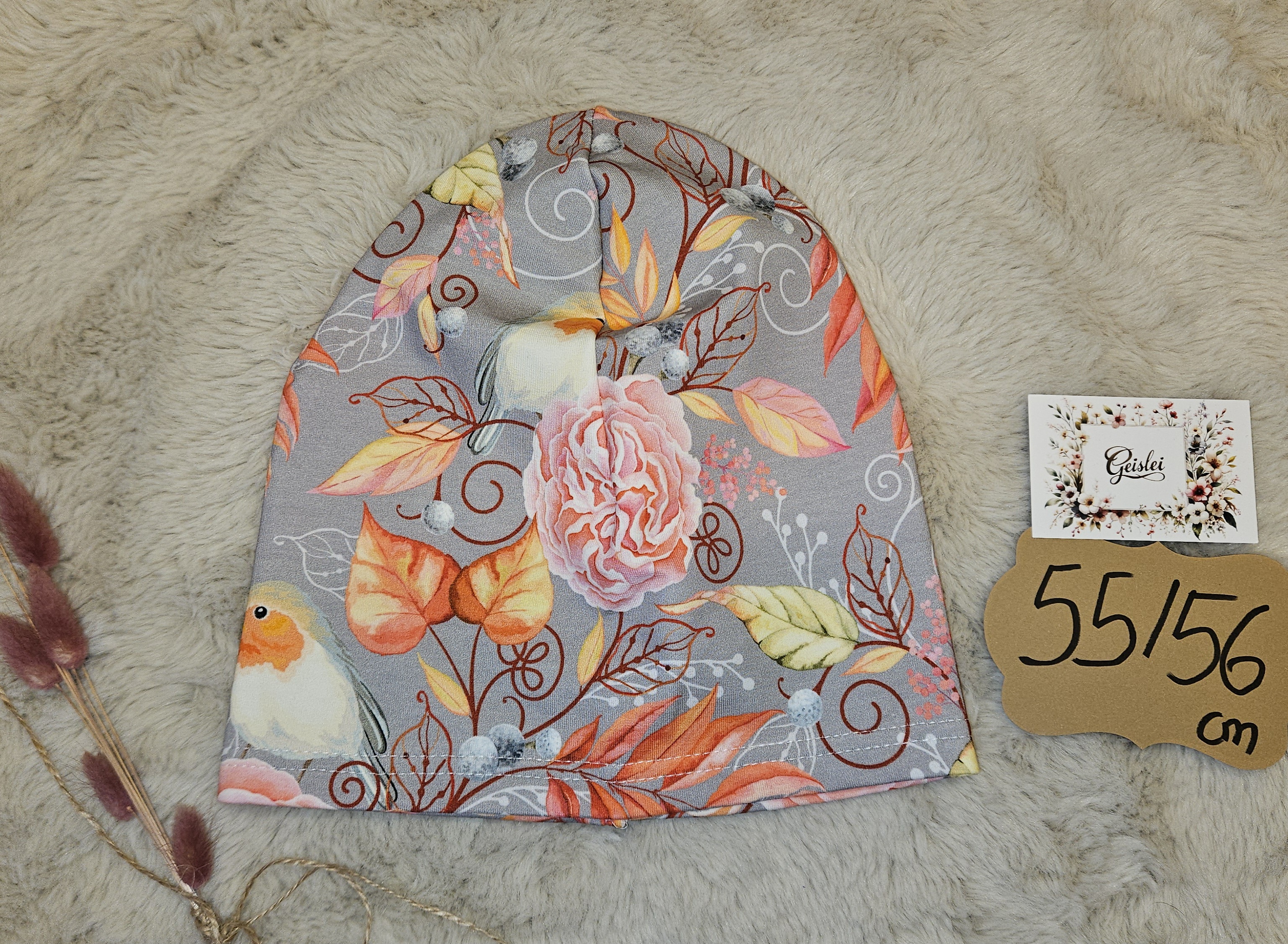 Beanie einlagig Floral - Größe 55/56 cm