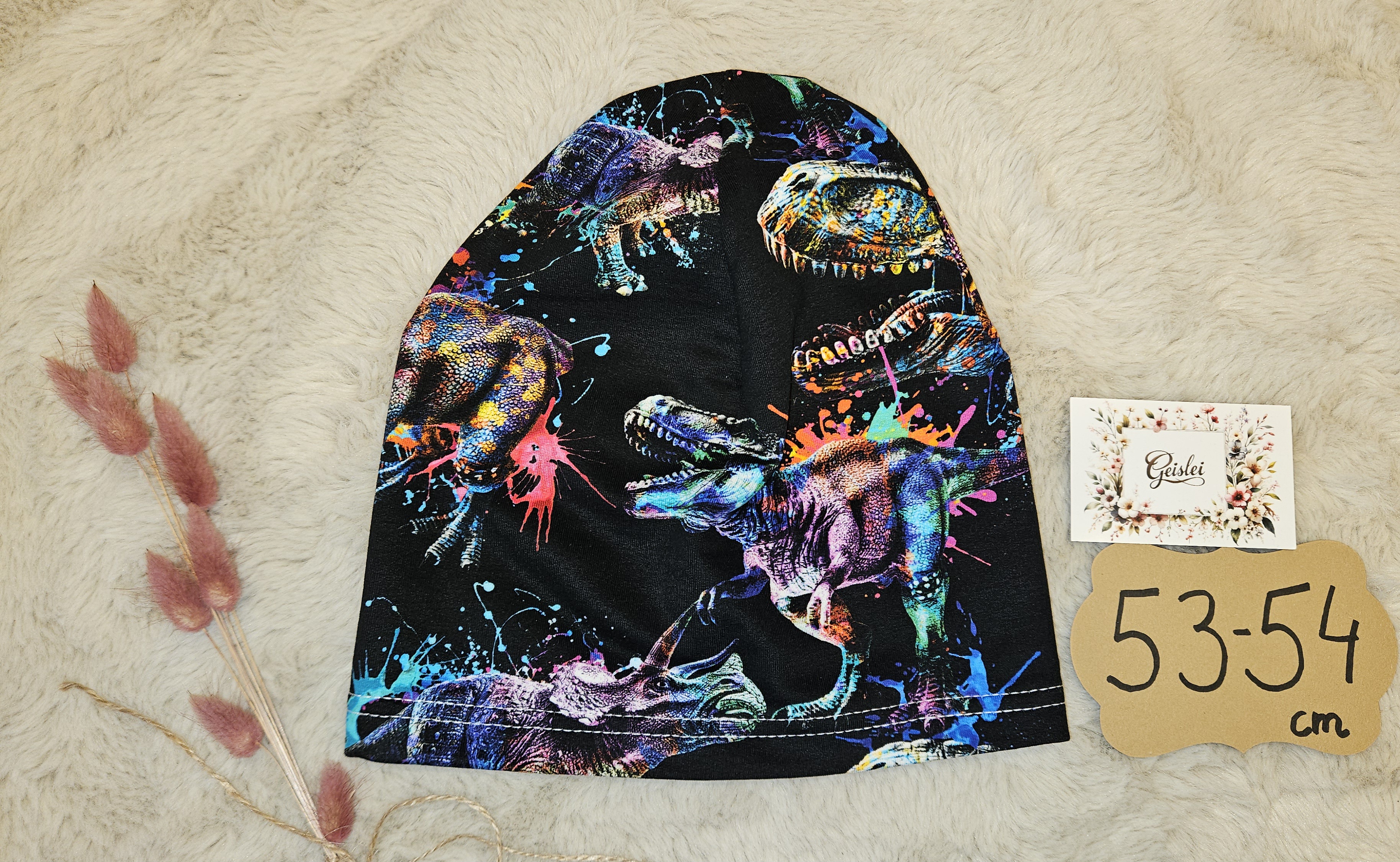Beanie einlagig Dino Splash - Größe 53/54cm