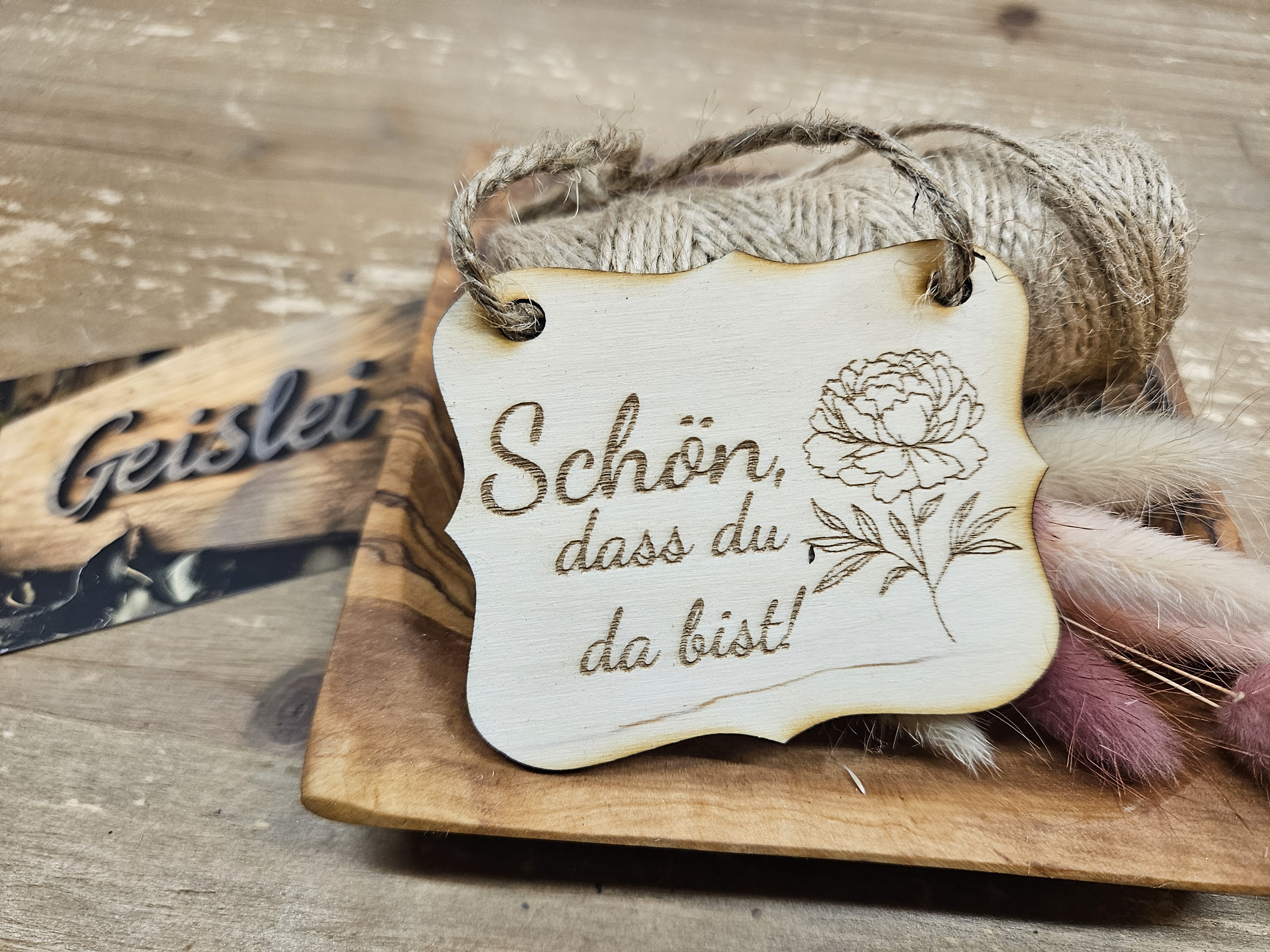 Spruchschildchen - Schön, dass du da bist (Pfingstrose)