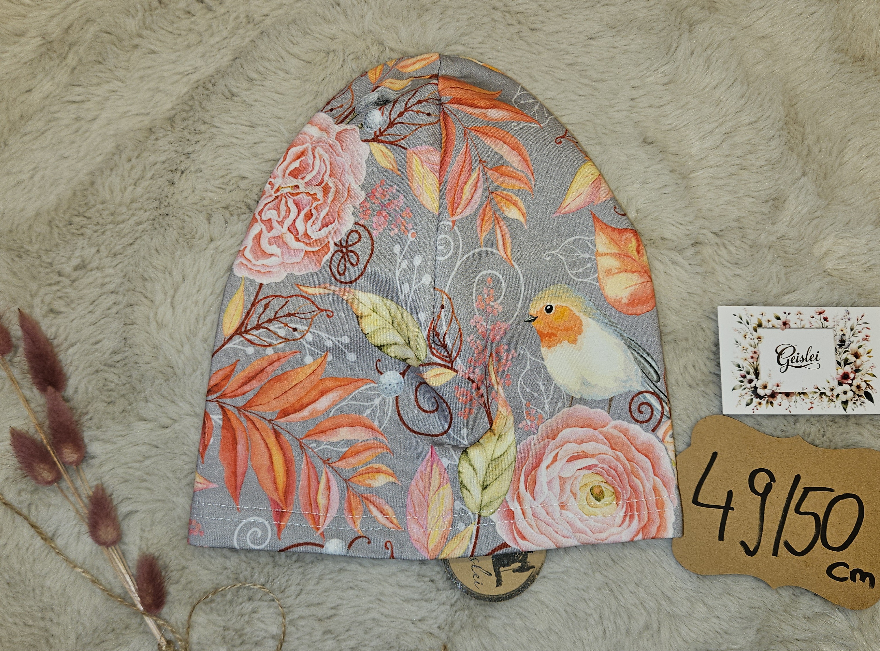 Beanie einlagig Floral - Größe 49/50 cm
